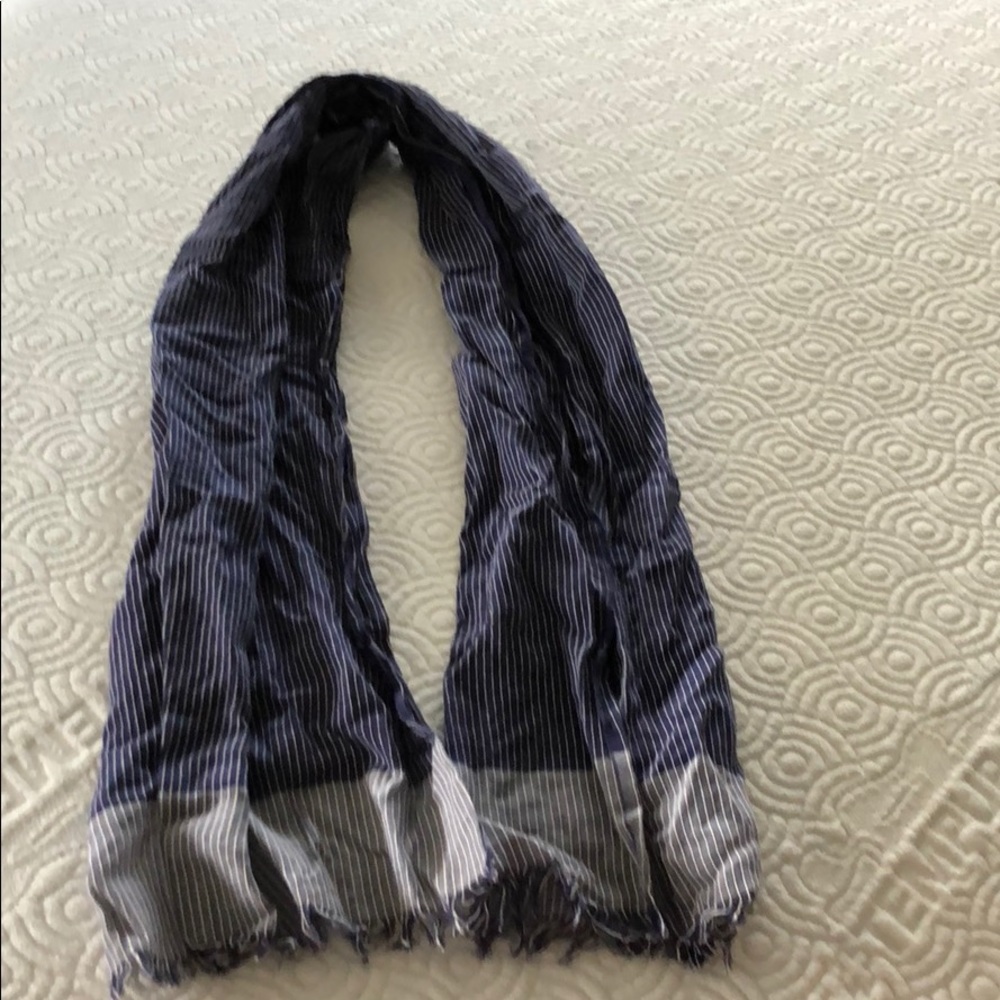 Blue pin striped with white scarf!